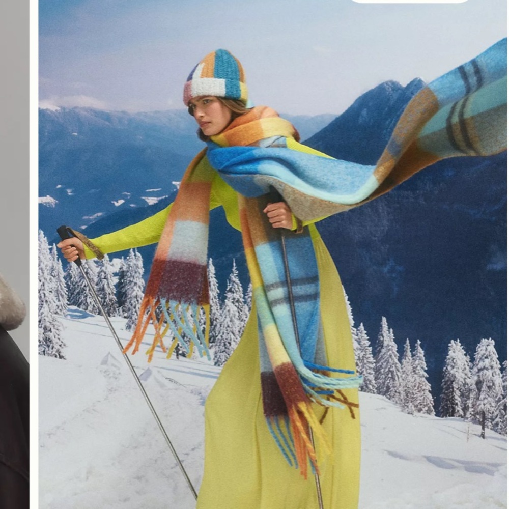 Colorblock Fringe Scarf in Yellow, Orange, Blue, Burgundy